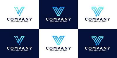 a collection of initial letter V logo design inspiration for business, and technology vector