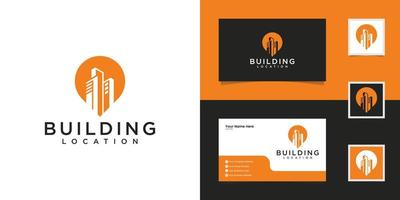 building and pin location logo design template and business card vector