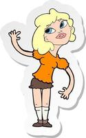 sticker of a cartoon woman waving vector