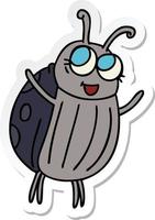 sticker of a quirky hand drawn cartoon happy bug vector