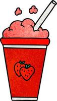 quirky hand drawn cartoon strawberry milkshake vector