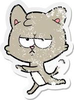 distressed sticker of a bored cartoon cat vector