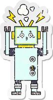 distressed sticker of a cute cartoon robot vector