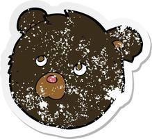 retro distressed sticker of a cartoon black bear face vector