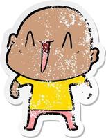 distressed sticker of a happy cartoon bald man vector