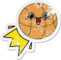 distressed sticker of a cute cartoon basketball vector