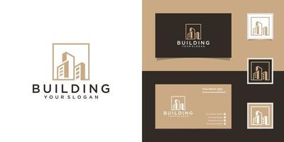 diseño de logotipo de bienes raíces con estilo de arte de línea. diseño de logotipo y tarjeta de visita vector