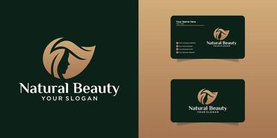 natural female beauty logo design template and business card vector