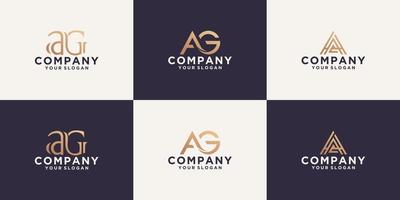 Collection of ag letter logos with line styles and golden color for consulting, initials, financial vector