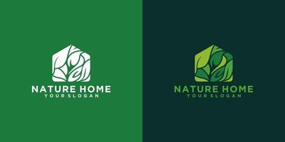 Green home nature logo design, house shaped leaf concept vector