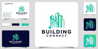 building logo inspiration and wifi connection icon and business card design vector