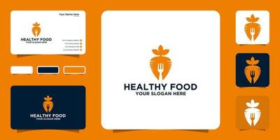 healthy food logo design inspiration with carrot and fork design inspiration and business card vector