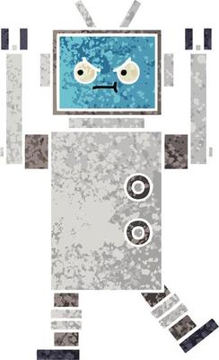 retro illustration style cartoon robot