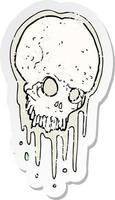retro distressed sticker of a cartoon scary skull vector