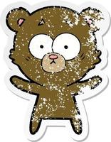 distressed sticker of a surprised bear cartoon vector