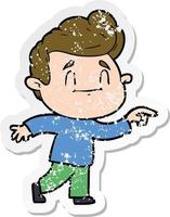 distressed sticker of a happy cartoon man vector