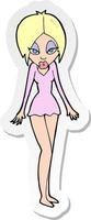 sticker of a cartoon woman in short dress vector