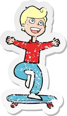 retro distressed sticker of a cartoon skater boy