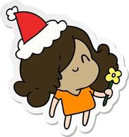 christmas sticker cartoon of kawaii girl vector