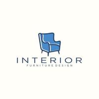 diseño de logotipo interior con sofá azul estilo línea vector