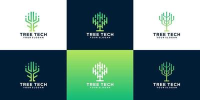 collection of Creative Tree technology logo design ideas. Creative symbol for technology, cloud, data, internet vector