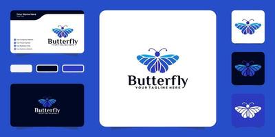 beautiful butterfly logo design inspiration with colorful and business cards vector