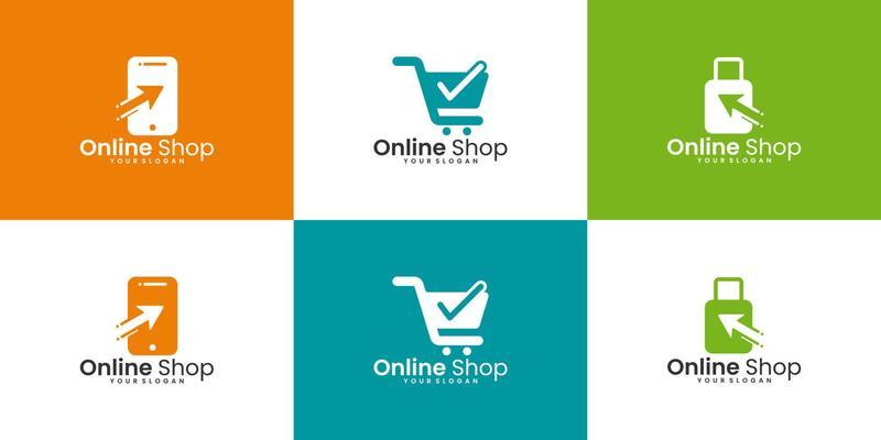 Collection of online shopping logos and shopping bag logo vector graphic design