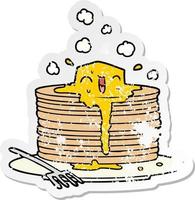 distressed sticker of a stack of tasty pancakes vector