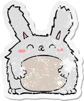 pegatina angustiada de un conejo peludo de dibujos animados vector