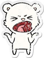 distressed sticker of a angry cartoon polar bear vector