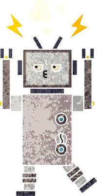 retro illustration style cartoon robot
