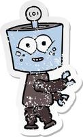 distressed sticker of a happy cartoon robot vector