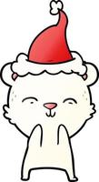 happy gradient cartoon of a polar bear wearing santa hat vector