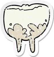 distressed sticker of a cartoon tooth vector