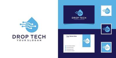 logotipo de drop tech con estilo de arte lineal y diseño de tarjeta de visita vector