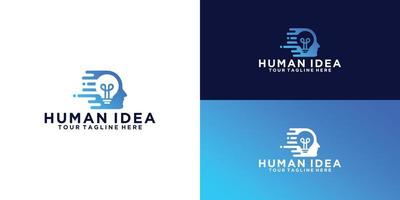 technology man head logo design with light bulb vector