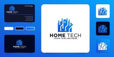 tech house logo with data chip and business card concept vector
