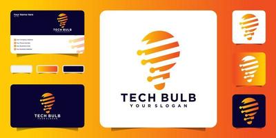 Modern Tech Bulb logo designs concept, Pixel Technology Bulb Idea logo template and business card vector