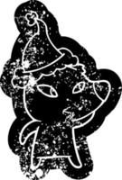 lindo icono angustiado de dibujos animados de un oso con sombrero de santa vector