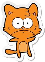 sticker of a cartoon nervous cat vector