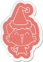 happy little dog cartoon  sticker of a wearing santa hat vector