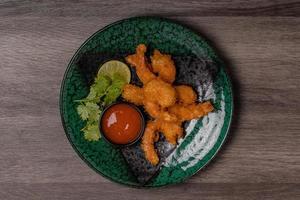 Battered Prawns with Copy Space Chili Sauce photo