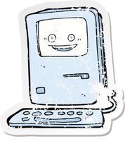 retro distressed sticker of a cartoon old computer vector