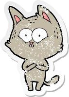 distressed sticker of a cartoon cat vector