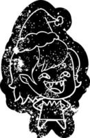 icono angustiado de dibujos animados de una chica vampiro riendo con sombrero de santa vector
