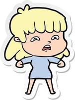 sticker of a cartoon worried woman vector