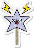 distressed sticker of a cute cartoon magic wand vector