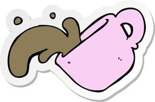 sticker of a cartoon spilled coffee vector