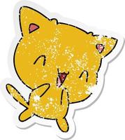 distressed sticker cartoon of cute kawaii cat vector