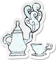 retro distressed sticker of a cartoon tea set vector